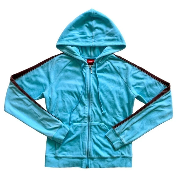 Y2K Mossimo Blue & Brown Velour Full Zip Hoodie - Picture 1 of 6